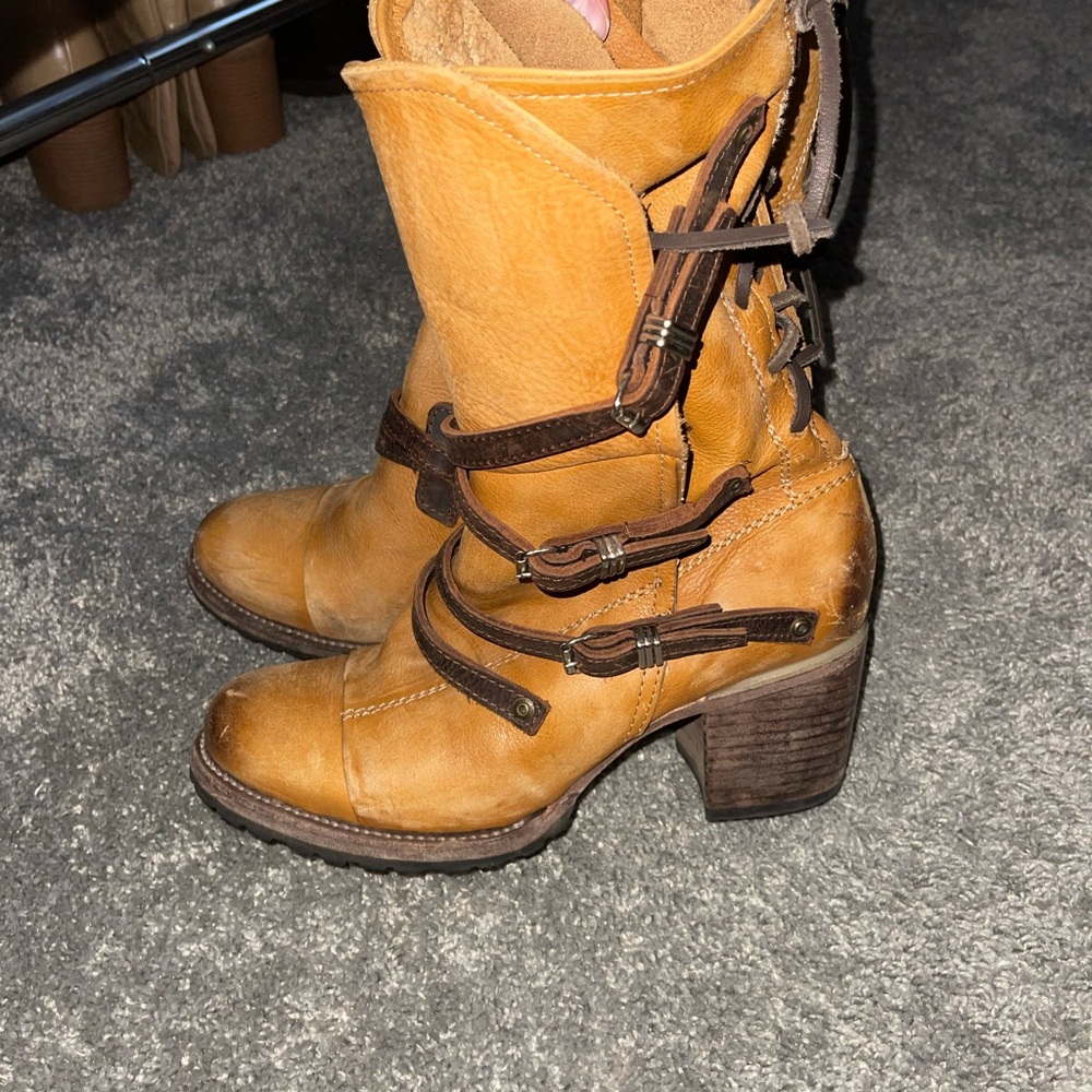 Freebird Tan and Brown Ankle Boots with Chunky Heel